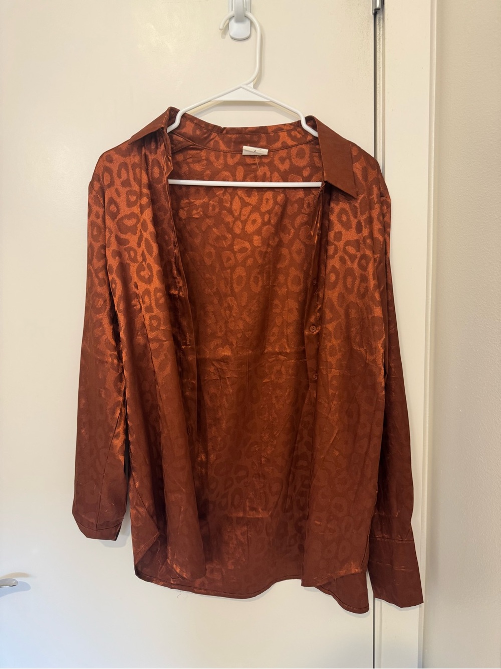 Satin Animal-Print Shirt Jacket in Rust